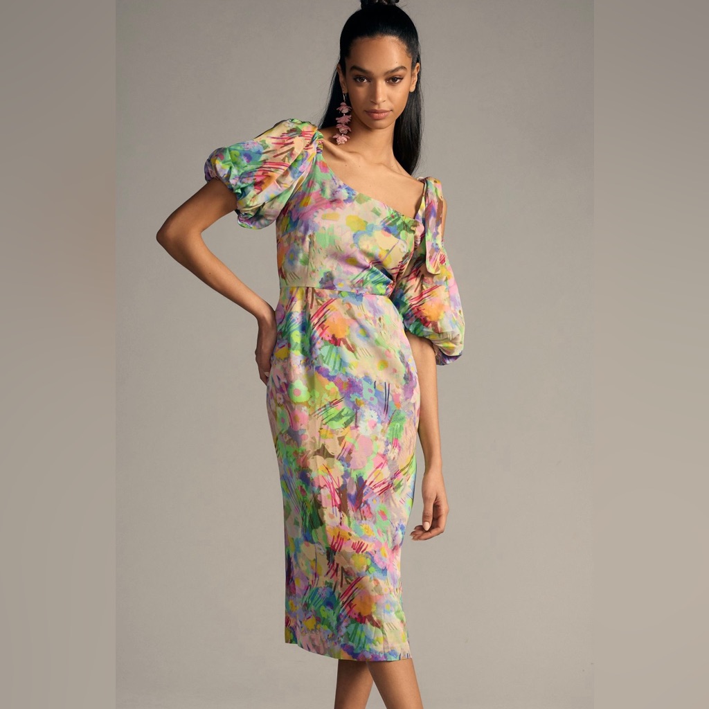 Plenty By Tracy Reese One-Shoulder Puff-Sleeve Dress Sz Xs